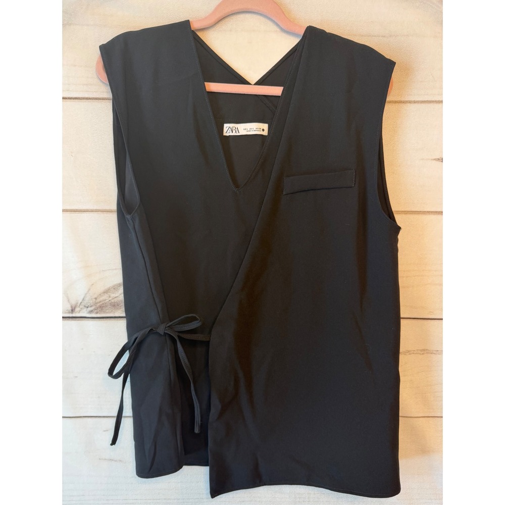 Zara Black Wrap Vest Top V-Neck Sleeveless Side Tie Blouse Large